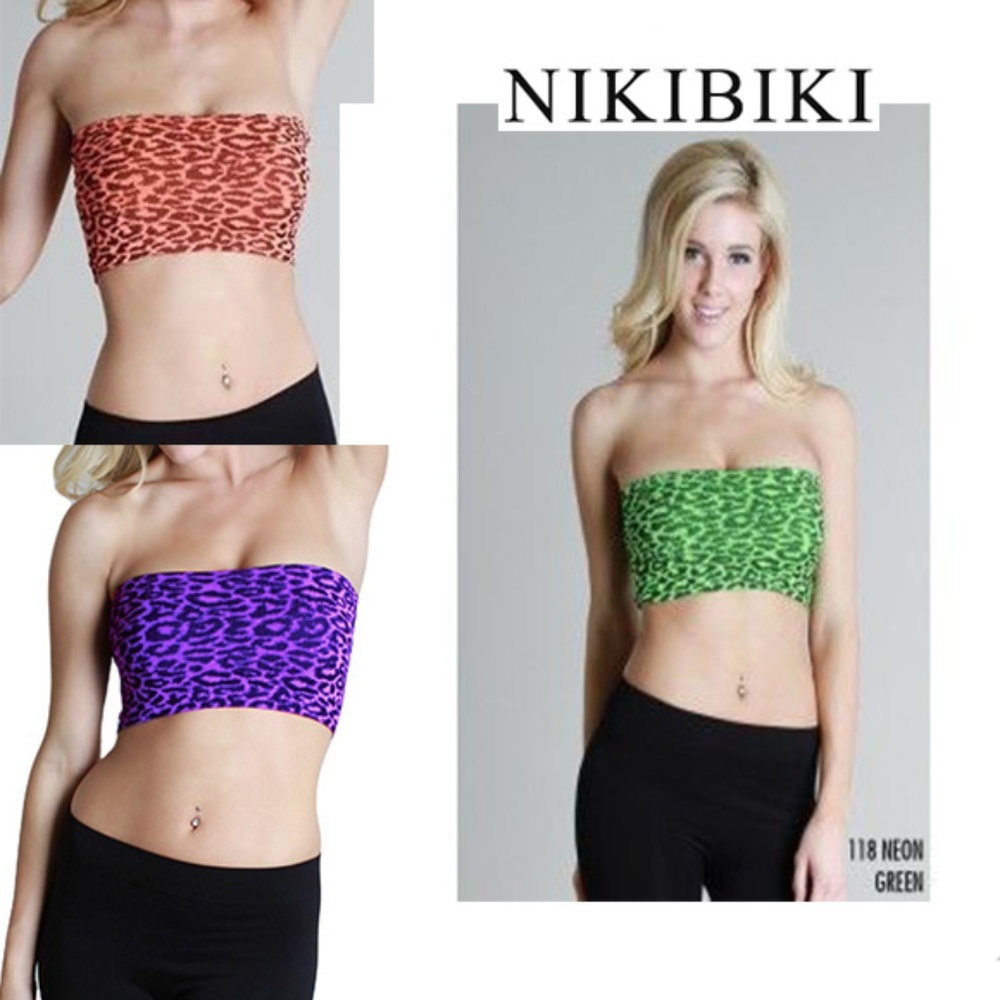 NEW Nikibiki Set Of 3 Leopard Print Bandeaus